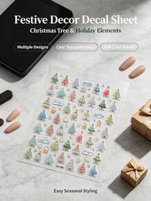 1 Set Aesthetic Stickers, Multi-Color Christmas Tree Pattern, Suitable For Laptop, Christmas Holiday Decoration Graphics, Camera, Instant Camera, Phone Case, Water Cup, Cosmetic Storage Box, Hair Dryer Shell, Metal Decor - K - View 1