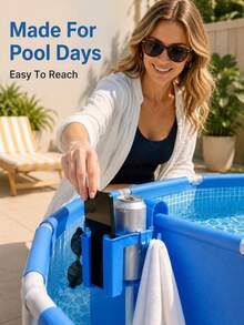 Poolside Cup Holder, Multi-Functional Pool Storage Rack And Towel Hook, Clip-On Beverage Holder, Suitable For Swimming Pool, Patio, Backyard, Hot Tub, Summer Party, Beach Vacation And Outdoor Storage - A - View 5