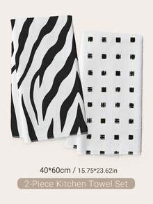 2pcs Black & White Minimalist Zebra Stripe Distressed Square Print Kitchen Towels Dish Towels 40*60cm/45*70cm Ultra-Fine Microfiber Polyester Material Modern Soft Dish Cloths Kitchen Towels, Dish Towels, Hand Towels, Dish Cloths, Home Decor, Kitchen Decor, Cooking Baking Hand Towels Kitchen Accessories Machine Washable Cleaning Daily Necessities Suitable For Restaurant Kitchen Daily Decoration And Gifting All Season - Multicolor - View 11