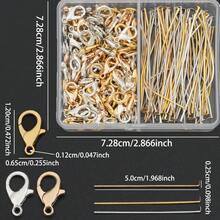 100pcs/120pcs/150pcs DIY Jewelry Clasp Parts Set With Lobster Clasp, (Approx. 50mm) Flat Head Pin, Suitable For Braided DIY Keychain, Necklace, Bracelet, Earring Accessories, Bag Pendant Connector Pin, Cuttable And Bendable Bead Stringing Pin, Bead Connector, DIY Jewelry Making Materials - Lobster Clasp & Flat-head Pin - View 4
