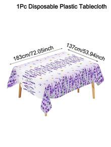 1pc Lavender Disposable Plastic Tablecloth,Purple Flower Pattern Table Cover,Fresh Garden Style For Pinic Birthday Family Gathdering Table Decor - Multicolor - View 9