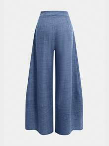 Women's Solid Color Woven Fabric Knot Asymmetric Long Pants, Suitable For Evening Party And Date, Wearable In Spring, Autumn, Winter And All Seasons - Light Blue - View 6