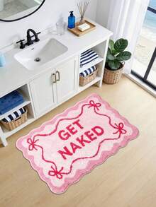 Blue Bow Bathroom Mat, Bathroom Rug, Bathroom Carpet, Door Mat, Area Decor Rug, Humorous Wavy Bathroom Decor, Machine Washable, Plush Material, Bathroom Floor Carpet, Suitable As Party Gift, Bathtub, Shower Use, Pink - Pink - View 6