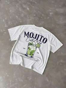 Camiseta de manga corta de cuello redondo con estampado gráfico casual para hombre, verano - Blanco - Ver 3