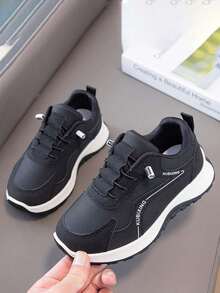 1 Pair Soft Sole Non-Slip Fashion Versatile Outdoor Casual Sports Shoes With Hook And Loop Closure For Little Girls And Boys, Suitable For Spring And Autumn - Black - View 3