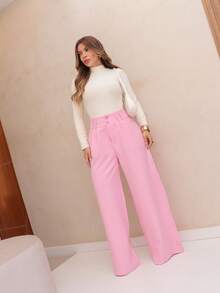 YING ZI Stone Mode Tailored Wide-Leg Trousers - 淺粉色 - 查看 5
