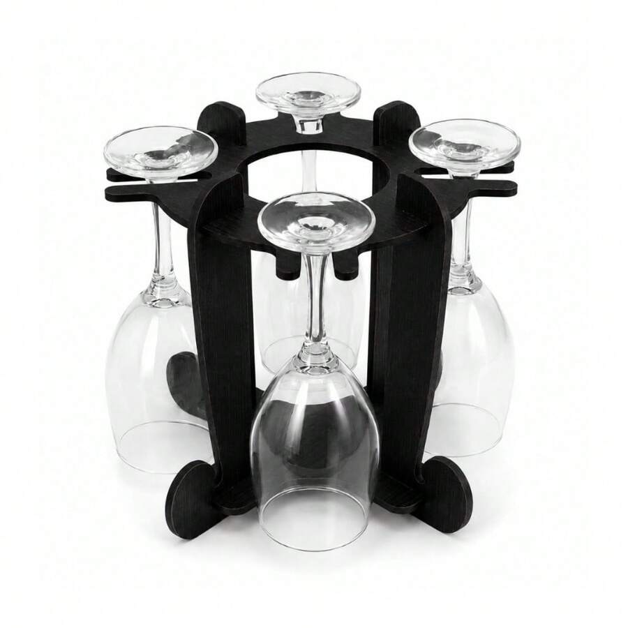 Adega de Vinho Preta MDF 4 mm com Porta-Taça para 4 Taças Decoração de Bancada Mesa Jantar e Festa - Multicolorido - Visão 1