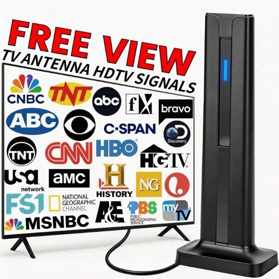 1PC Digital TV Antenna Amplified Long Range 4K HD Reception Indoor Outdoor HDTV Antenna With Signal Booster Black Design 18AWG Coaxial Cable For Smart TV Home Apartment RV Camping,4K TV Antenna, Smart TV Accessories, Free Local Channels - Super AI Pro Max - View 1