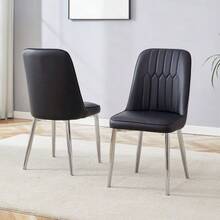 Two Black Faux Leather Dining Chairs: Modern And Minimalist Design - Black - View 3