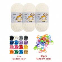 3 Rolls 100% Polyester Yarn Set With 30pcs Random Color Stitch Markers + 3pcs Finger Protectors DIY Doll Scarf Knitting Tools - Multicolor - View 15