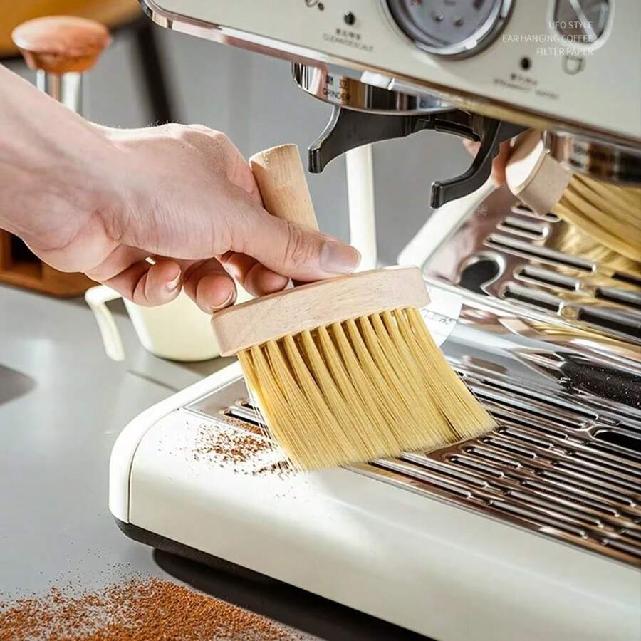 1/2pcs Wooden Kitchen Coffee Cleaning Brush, Barista Cleaning Tool, Coffee Bar Accessory, Coffee Table Accessory, Cleaning Brush, Coffee Grinder, Kitchen Coffee Utensil, Home Use