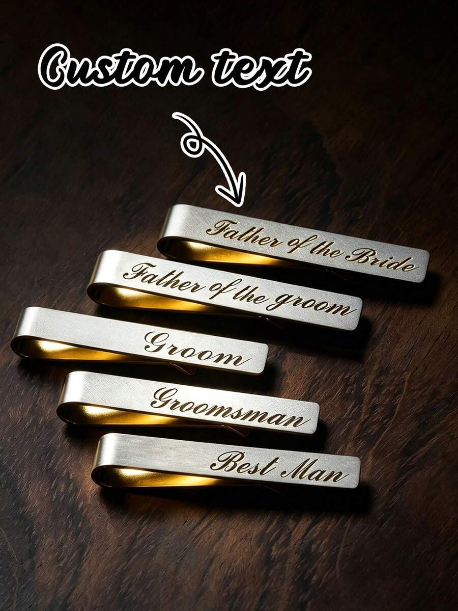 1 buah Klip Dasi Pernikahan Kustom untuk Pria - Aksesori Pernikahan Minimalis Stainless Steel dengan Pelat Nama Berhuruf, Hadiah untuk Pengantin Pria, Pendamping Pengantin Pria, dan Pengantin Wanita untuk Pengantin Pria -