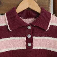 Girls Striped Knit Polo Sweater, Long Sleeve Casual Pullover Top For School, Daily Wear, Weekend & Autumn Winter - Multicolor - View 8