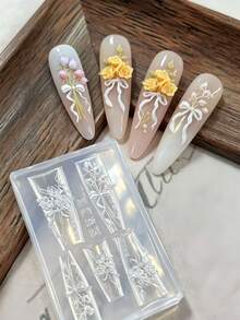 1pc Rose Bouquet Bow Ribbon 3D Carved Nail Art Silicone Mold - Clear - View 6