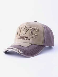 中性復古水洗拼色棒球帽，NYC URBAN 1989 毛邊字母補丁刺繡可調節休閒老爹帽 - NYC拼接 - 查看 6