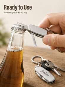 1/10/30pcs Custom 4-In-1 Mini Multi Tool Keychain, Personalized Engraved Metal Key Ring, Bottle Opener Nail File Gift For Men Women Dad Outdoor Travel - Silver - View 5