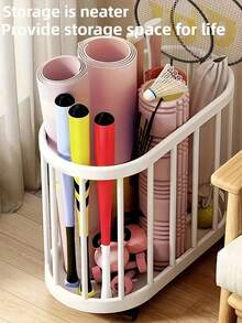 1pc Rolling Storage Bin With Smooth Wheels, Space-Saving Open Mesh Design, Suitable For Storing Yoga Mats, Rackets And Home Fitness Equipment, Bathroom Laundry Basket, Durable Plastic Structure, Back To School Storage Basket - Multicolor - View 3