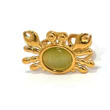 Uself 4pcs/1pc Stainless Steel Crab Ring For Women Gold Plated Colorful Cat Eye Stone Ocean Beach Vacation Jewelry - Multicolor - View 7