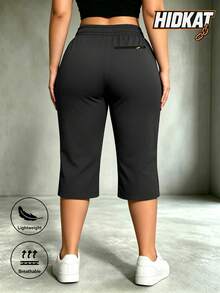 Hidkat Women's Summer Casual Sports Capri Pants With Zipper Pockets, Elastic Drawstring, Outdoor Leisure - Black - View 4