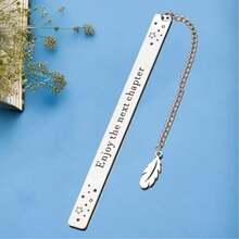 1pc Star & Feather Pendant Inspirational Engraved Stainless Steel Bookmark, English Healing Quote Page Marker, Student Graduation Gift, Artistic Metal Bookmark - Rectangle - View 6