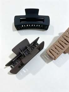 3/1pc 10.5cm/4.13in Matte Coffee Plastic Square Cutout Hair Claw Clips, Hair Jaw Clip, Claw Hair Clip, Hair Gripper, Hair Claw Clip Set, Black Matte Hair Claw Clips, Suitable For All Hair Types, Daily Wear, Parties, Work, Outfit Matching - Multicolor - View 4