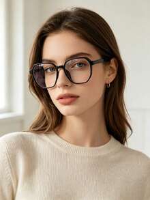 1 PC Women's Geometric Glasses Frame Black Translucent Gray Lightweight PC Frame Clear Lens Casual Style For Daily Office Commute With Glasses Box - Multicolor - View 1