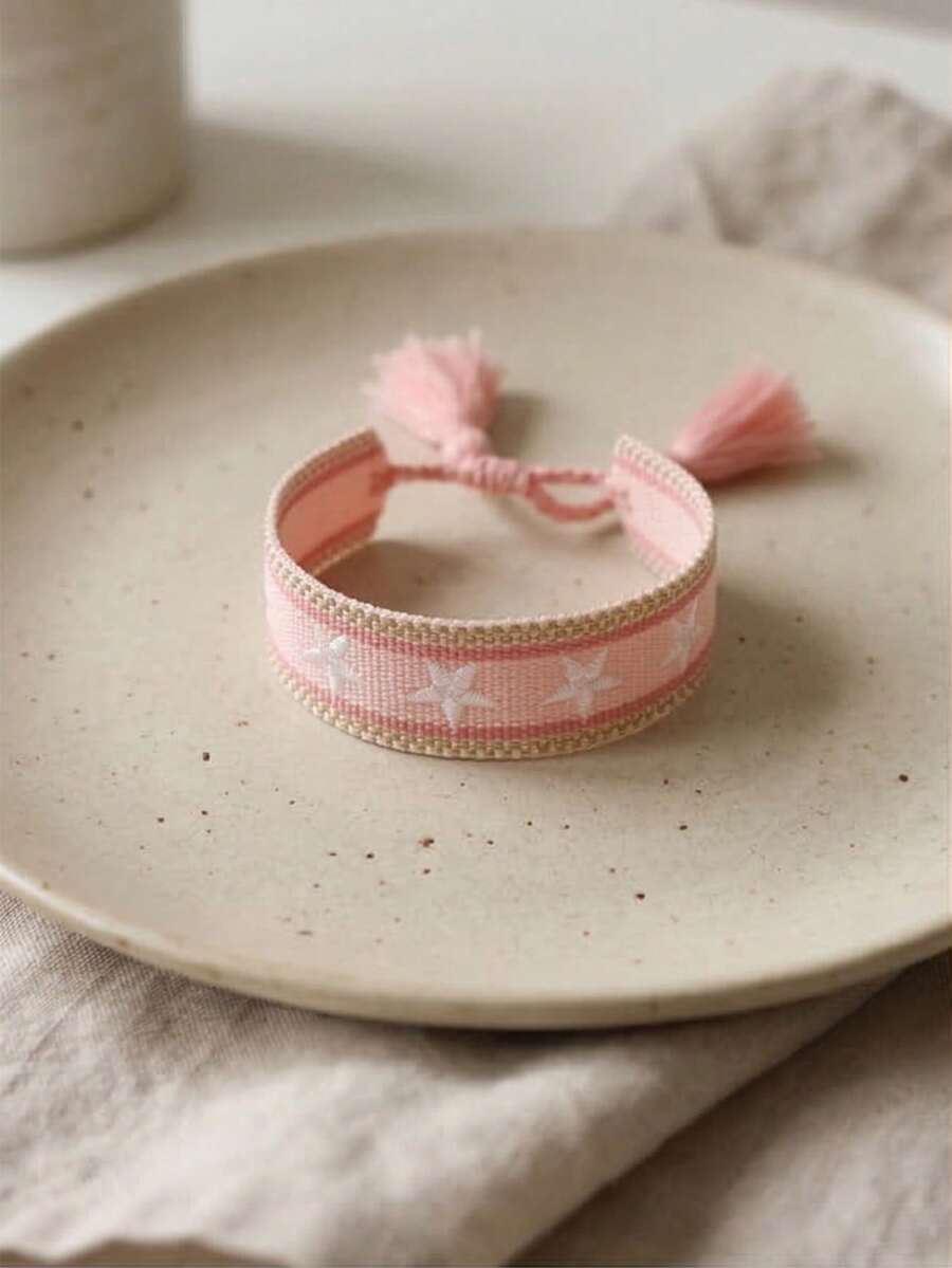 1件刺繡五角星手工編織手鍊 - 彩色 - 查看 1