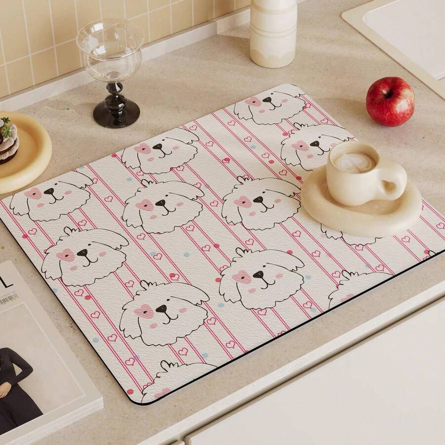 [Nuevo Engrosado]Alfombrilla de secado de platos de cocina, alfombrilla de mesa, almohadilla absorbente, alfombrilla de platos para encimera, alfombrilla de secado de platos, grosor 3.6mm - Lindo cachorro - Ver 1
