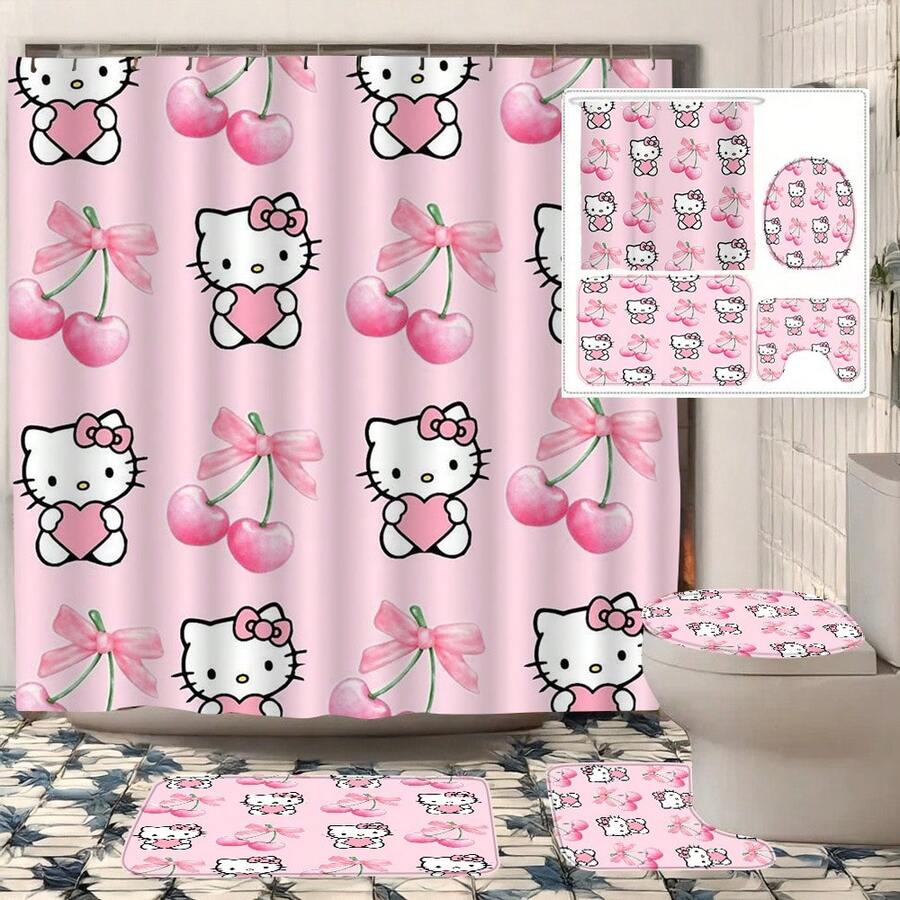 4件組 Sanrio Hello Kitty 浴簾套組，為現代浴室增添節慶氛圍與時尚風格，實用配件搭配裝飾亮點，是令人驚艷的禮品選擇 - 4-piece shower curtain set - 查看 1