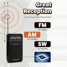 500mAh Lithium-Ion Fast Charging 3-Band Shortwave Radio FM AM SW, Mini Handheld Pocket Radio With Portable Lanyard, AUX And Headphone Jack, Adjustable Volume, High-Definition HiFi Stereo Portable Transistor Radio, Suitable For Indoor, Outdoor, Camping And Elderly - View 3