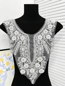 1pc Women's White Transparent Organza Floral Applique With Embroidered Edge, 3D Flower Sew-On Patch For Dress DIY Decoration - White - View 3