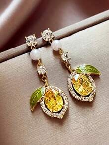 1 par de pendientes de botón dulces y lindos con diseño de limón, estilo fresco de verano, joyería de la serie de frutas, adecuado para uso diario y regalo - A - Ver 5