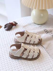 New Girls Baby Hollow Floral Decor Design Sandals, Lightweight Comfortable Beach Sandals For Little Girls, Summer - Beige - View 5