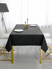 1pc Rectangular Tablecloth Suitable For Buffet, Holiday Party, Dinner, Wedding And Baby Shower Home Decor Solid Color Tablecloth For Home Use - Rectangular Tablecloth Fabric - Black - View 5
