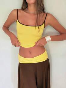 DOUCIU 2pcs Cute Women's Two Pieces Outfit Cropped Spaghetti Strap Top And High-Low Midi Skirt, Stylish Medium Stretch For Party - Brown - View 5