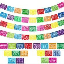 1 Set 42.5cm*31cm, PVC Waterproof Hollow Cutout Bunting, Mexican Day Of The Dead Party Decoration Bunting, Suitable For Outdoor Yard, Bar, Restaurant, Festival Celebration Decor Mexican Celebration Colorful Paper Flags, 5.5m Long, Ideal Choice For Carnival Party And Supplies - Multicolor - View 3