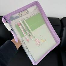 A4 Macaron Color Handheld Document Bag, Transparent Zipper File Storage Bag, Large Capacity Portable Backpack, Soft Lightweight Wear-Resistant Material, Smooth Zipper Easy Opening And Closing - Multiple Styles - View 12