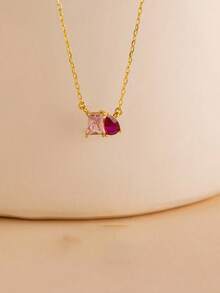 Personalized Birthstone Necklace For Women Custom Two Stone Square&Water Drop Necklace Stainless Steel Jewelry Gift For Couple Wedding Christmas - Multicolor - View 5