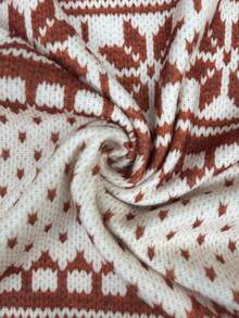 Women's Casual Fashion Asymmetrical Shoulder Knit Sweatshirt, Fair Isle, Autumn/Winter - Orange + Apricot - View 8