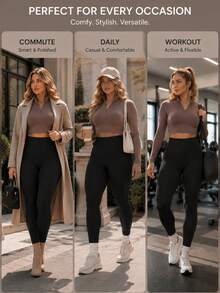 Plus Size Women's Fleece Lined High Waist Warm Pants, Tummy Control Elastic Slim Fit Soft Warm Winter Bottoms, Suitable For Curvy Women - Black - View 5