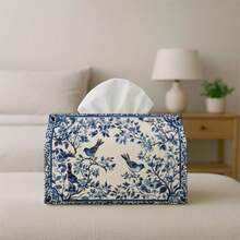 1pc Blue Floral Design Tissue Box, Vintage Art And Classic Style - Suitable For Kitchen, Car Napkin Storage Organizer, Elegant Decorative Box, Perfect For Living Room, Bedroom And Dining Room Space - Fashionable And Practical Tissue Dispenser - Multicolor - View 6