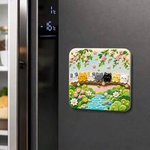 Cat Lotus Coffee House Refrigerator Magnet, 3D Embossed Personalized Cute Creative Gift Decoration Magnetic Souvenir, These Exquisite Fridge Magnets Are Great Creative Gifts, Can Be Used To Decorate Kitchen, Whiteboard, Storage Cabinet, Refrigerator, Also For Home Decor - Style 1 - View 11