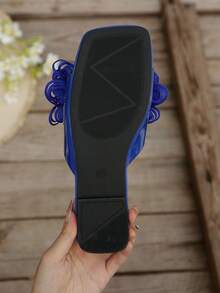 Women's Summer Klein Blue 3D Mesh Floral Square Toe Slide Sandals, Soft Sole Non-Slip Beach Slippers For Vacation And Outdoor Wear - Blue - View 4