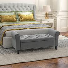 Upholstered Bench, Bed Bench, Sitting Bench In Velvet Look, Hallway Bench With Storage For Bedroom, Up To 120 Kg Load Capacity, Grey, 126 X 48.5 X 47 Cm - Light Grey - View 2