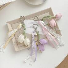 Elegant Tulip Lace Phone Charm, Korean Style Sweet Fresh Floral Keychain Bag Pendant Accessory - Multicolor - View 2