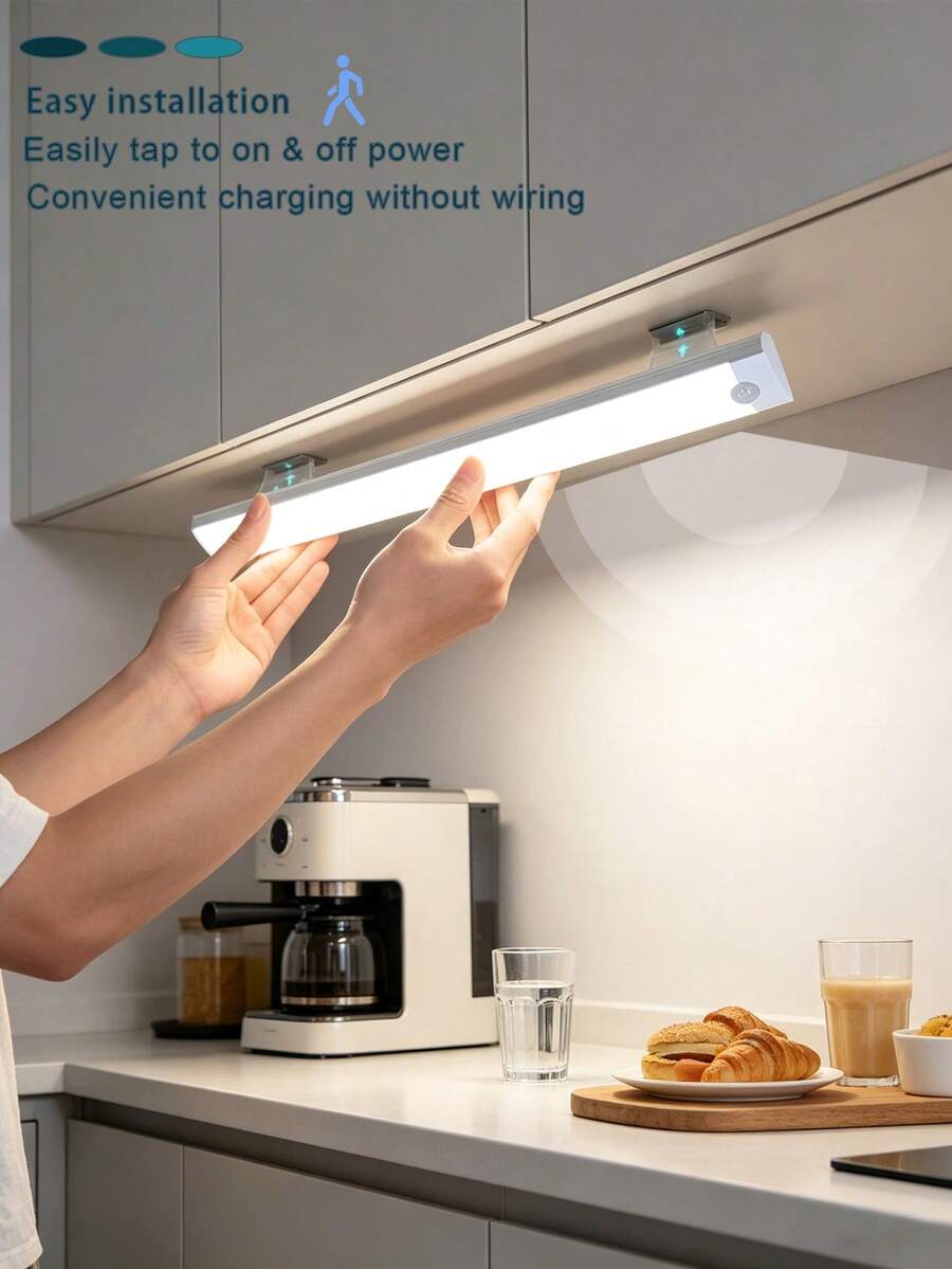 1pc Cabinet Light, Wireless Motion Sensor LED Night Light With Rechargeable Magnetic Base, Suitable For Hallway, Kitchen, Cabinet, Stairs, Closet, Home Room Decor, Wireless LED Light