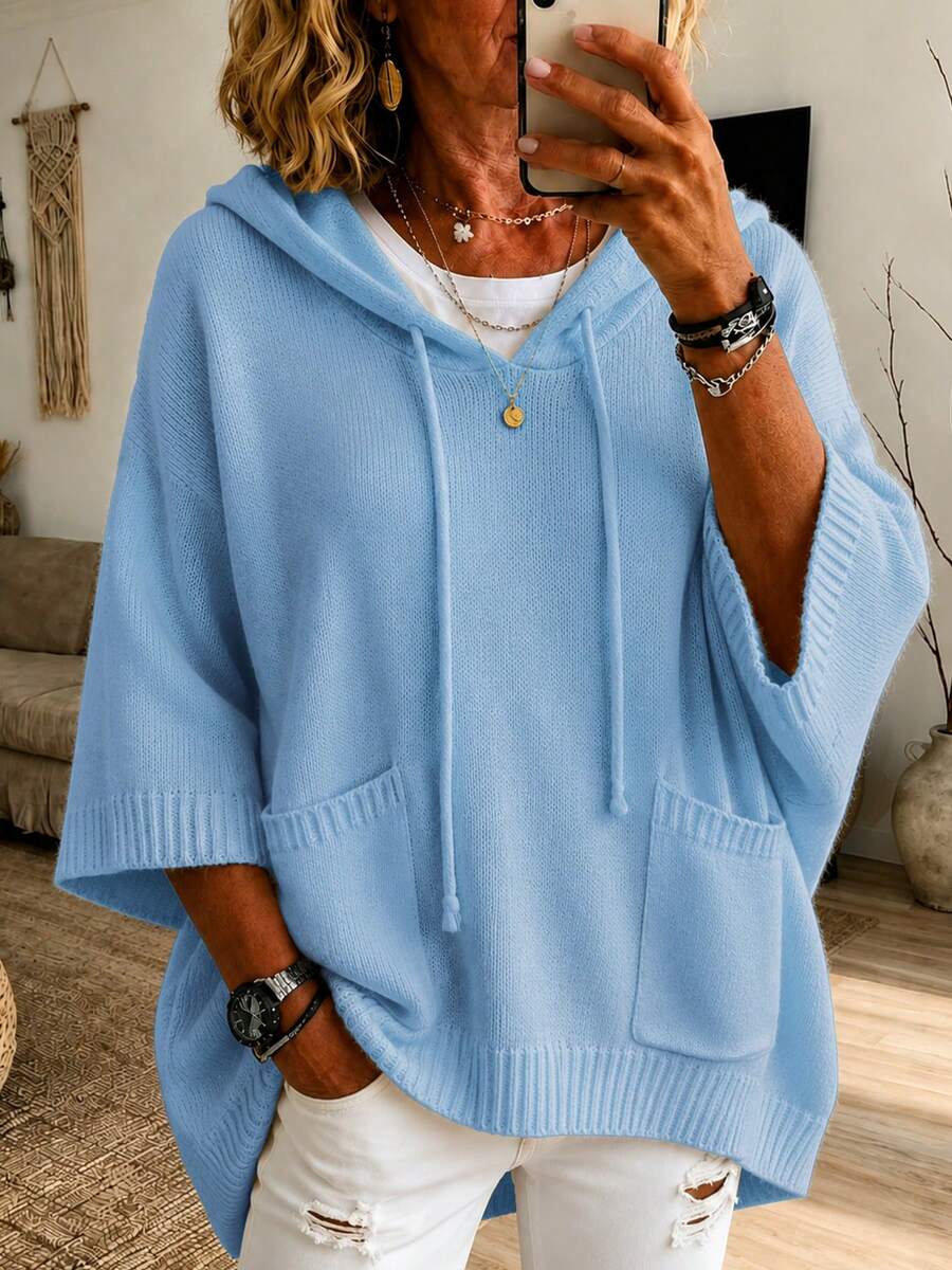 Solid Color Knit Drawstring Pocket Casual Elegant Commute Loose Sweater Daily Date Street Travel Airport Country Music Concert Autumn Winter Fall