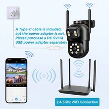 ZHXINSD 智能無線 2.4G/5G WiFi 監控攝影機，雙鏡頭 4MP 居家室內外監控攝影機，支援自動追蹤、雙向語音、彩色夜視、IP65 防水、人體追蹤與偵測 - 黑色 - 查看 4