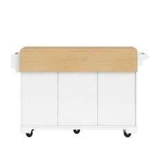 Kitchen Island With Drawers – White/Gray, Extendable Tabletop - 白色 - 查看 7
