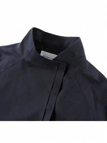 American Style Stand Collar Single-Breasted Button Coat Jacket, College Vacation Daily Spring Autumn Casual Travel - Navy Blue - View 2